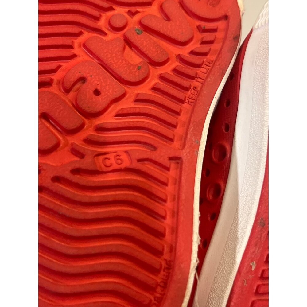 Native Kids Red Jefferson Slip-On Shoes With Perforated Design And White Rubber - Picture 7 of 7